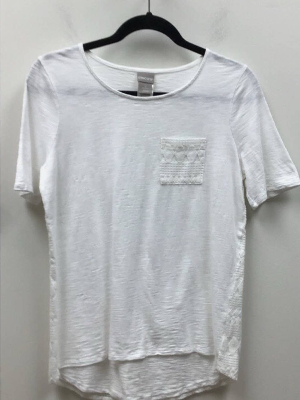 Chico's White Short Sleeve Tee with Textured Pocket/ textured back